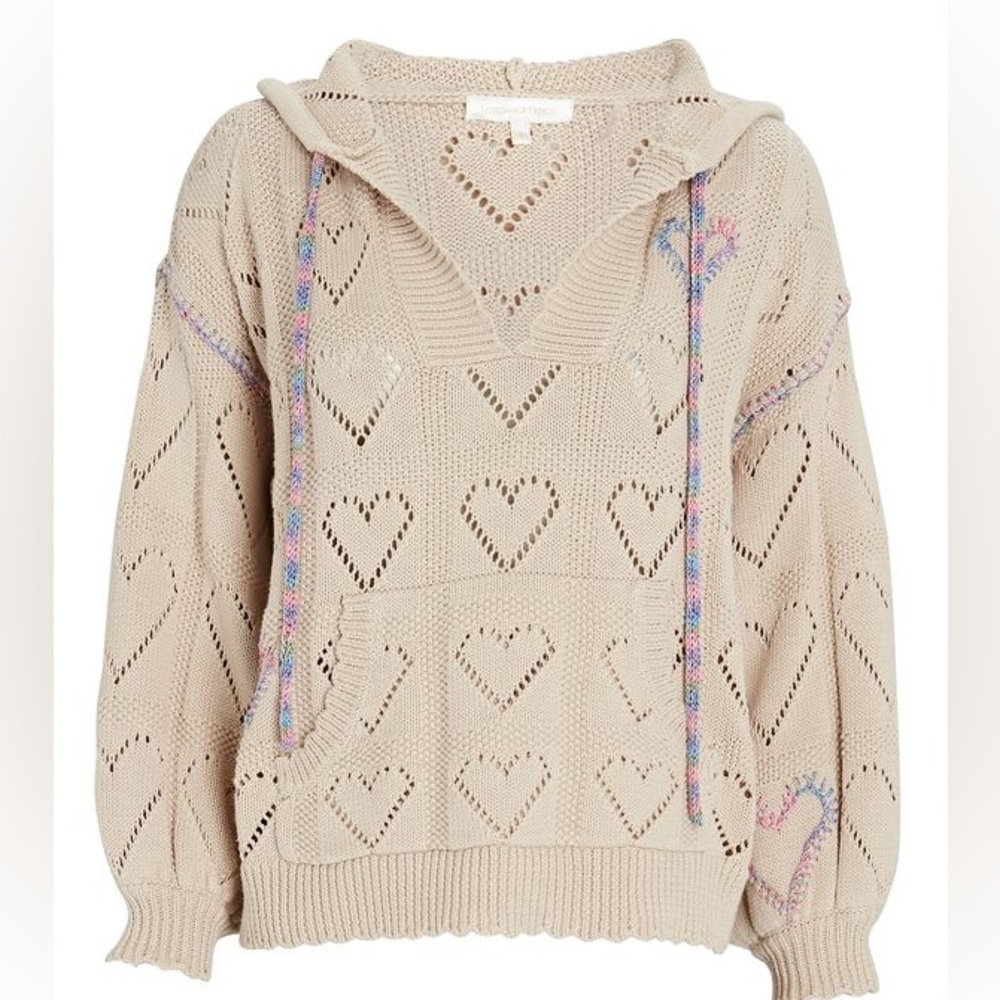 LoveShackFancy Beige Heart Knit Sweater